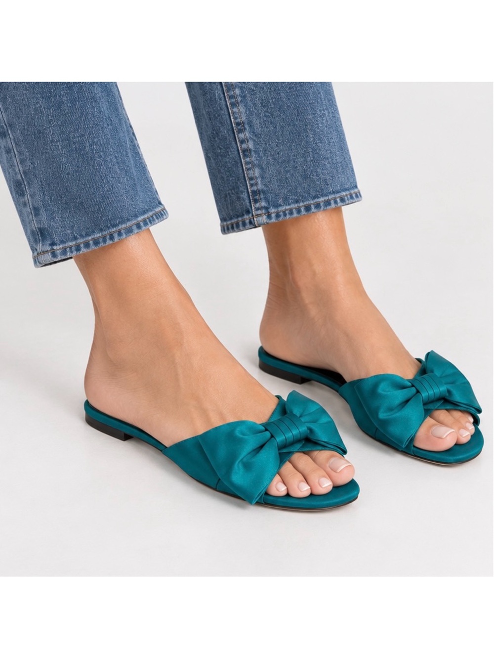 Rebecca Minkoff teal satin bow flats NEW
